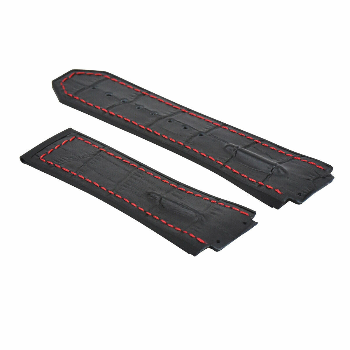 25-28MM LEATHER RUBBER STRAP FOR  HUBLOT BIG BANG WITH SCREWS AND SCREWDRIVER, Black with Red Stitching, view 2