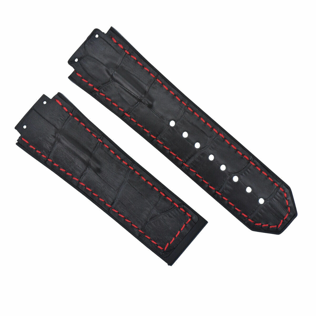 25-28MM LEATHER RUBBER STRAP FOR  HUBLOT BIG BANG WITH SCREWS AND SCREWDRIVER, Black with Red Stitching