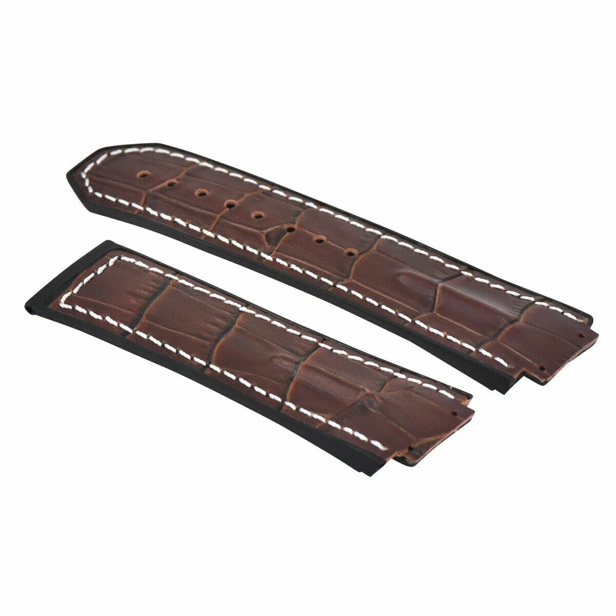 25-28MM LEATHER RUBBER WATCH STRAP, 4 BLACK SCREWS AND SCREWDRIVER FOR HUBLOT, Brown with White Stitching, view 2