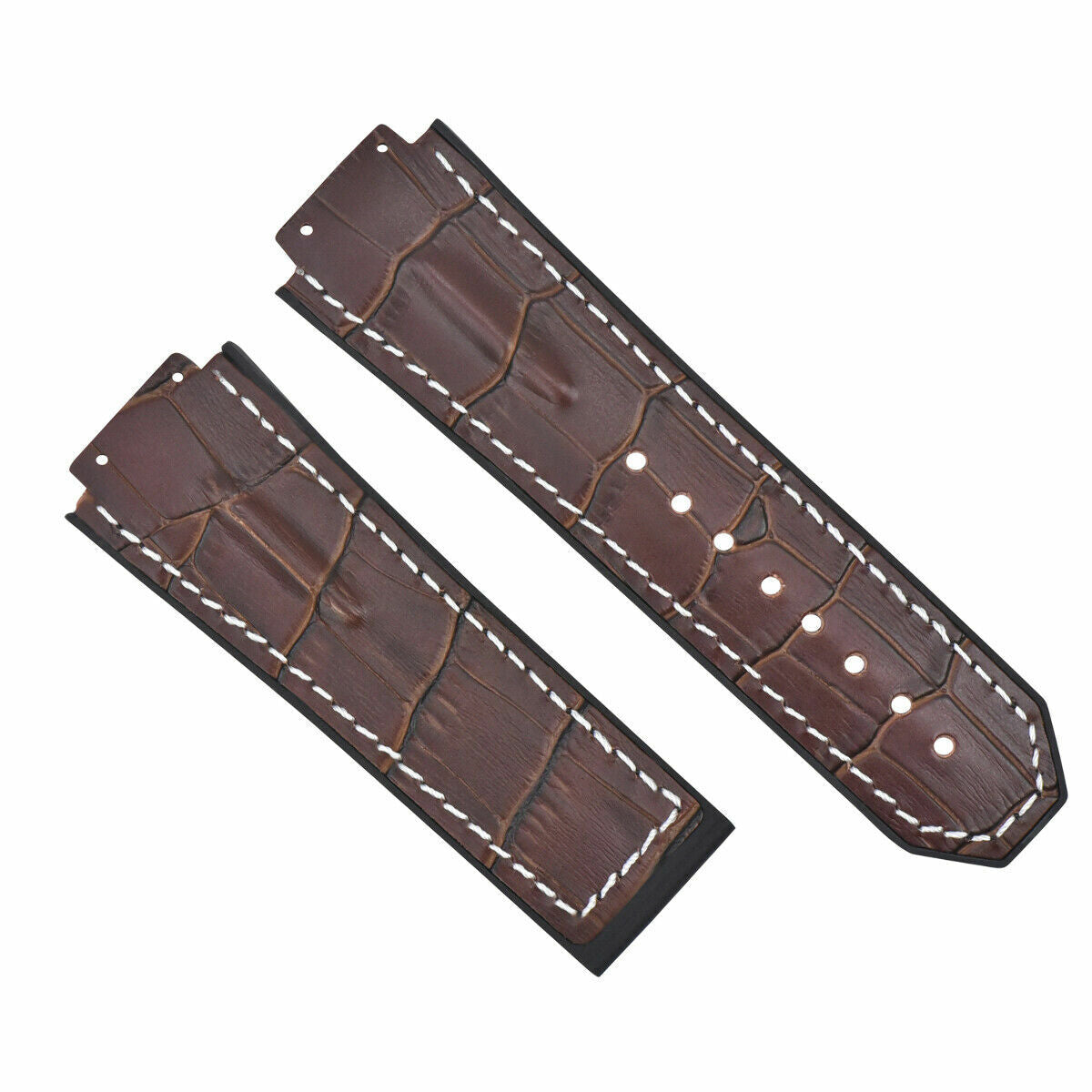 25MM LEATHER RUBBER STRAP FOR 44-45MM HUBLOT BIG BANG WATCH BROWN WHITE ST TOP Q