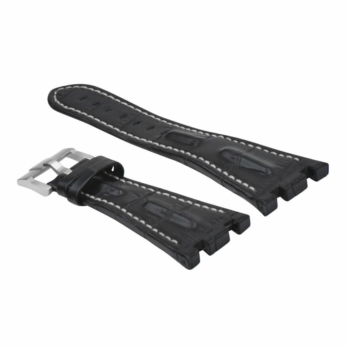 28MM LEATHER WATCH STRAP BAND FOR AP 42MM AUDEMARS PIGUET ROO BLACK WHITE TOP QY