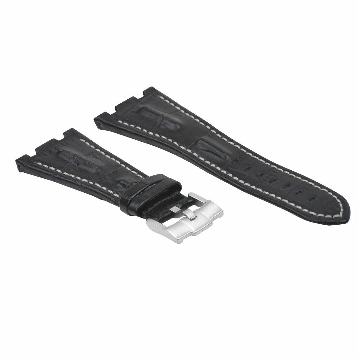 28MM LEATHER WATCH STRAP BAND FOR AP 42MM AUDEMARS PIGUET ROO BLACK WHITE TOP QY