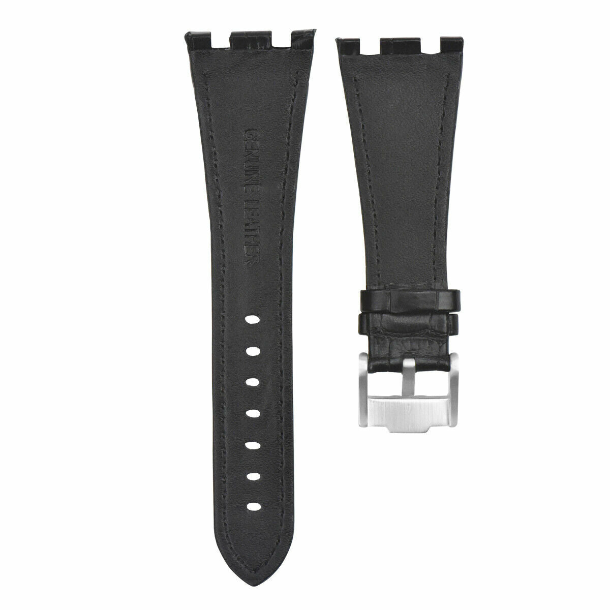 28MM LEATHER WATCH STRAP BAND FOR AP 42MM AUDEMARS PIGUET ROO BLACK WHITE TOP QY