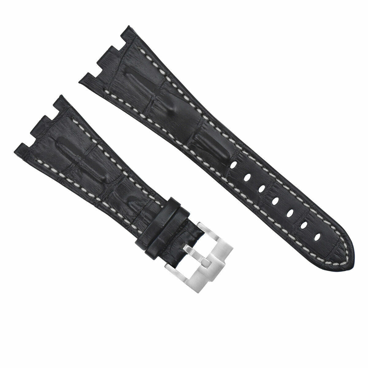 28MM LEATHER WATCH STRAP BAND FOR AP 42MM AUDEMARS PIGUET ROO BLACK WHITE TOP QY