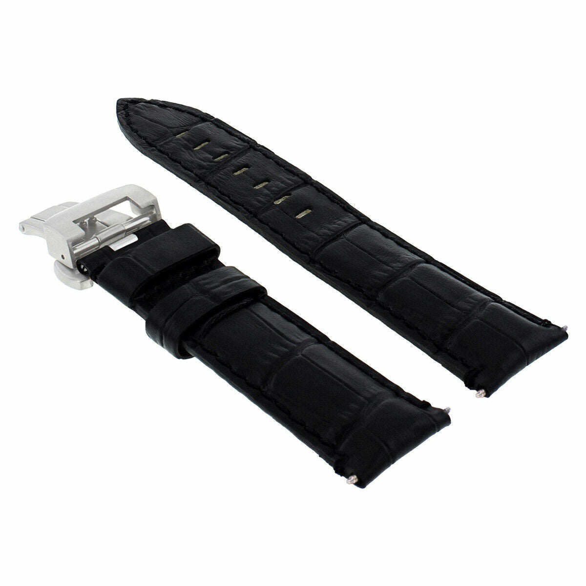 24MM LEATHER STRAP BAND FOR PAM 44MM PANERAI 88 562 441  DEPLOYMENT CLASP BLACK