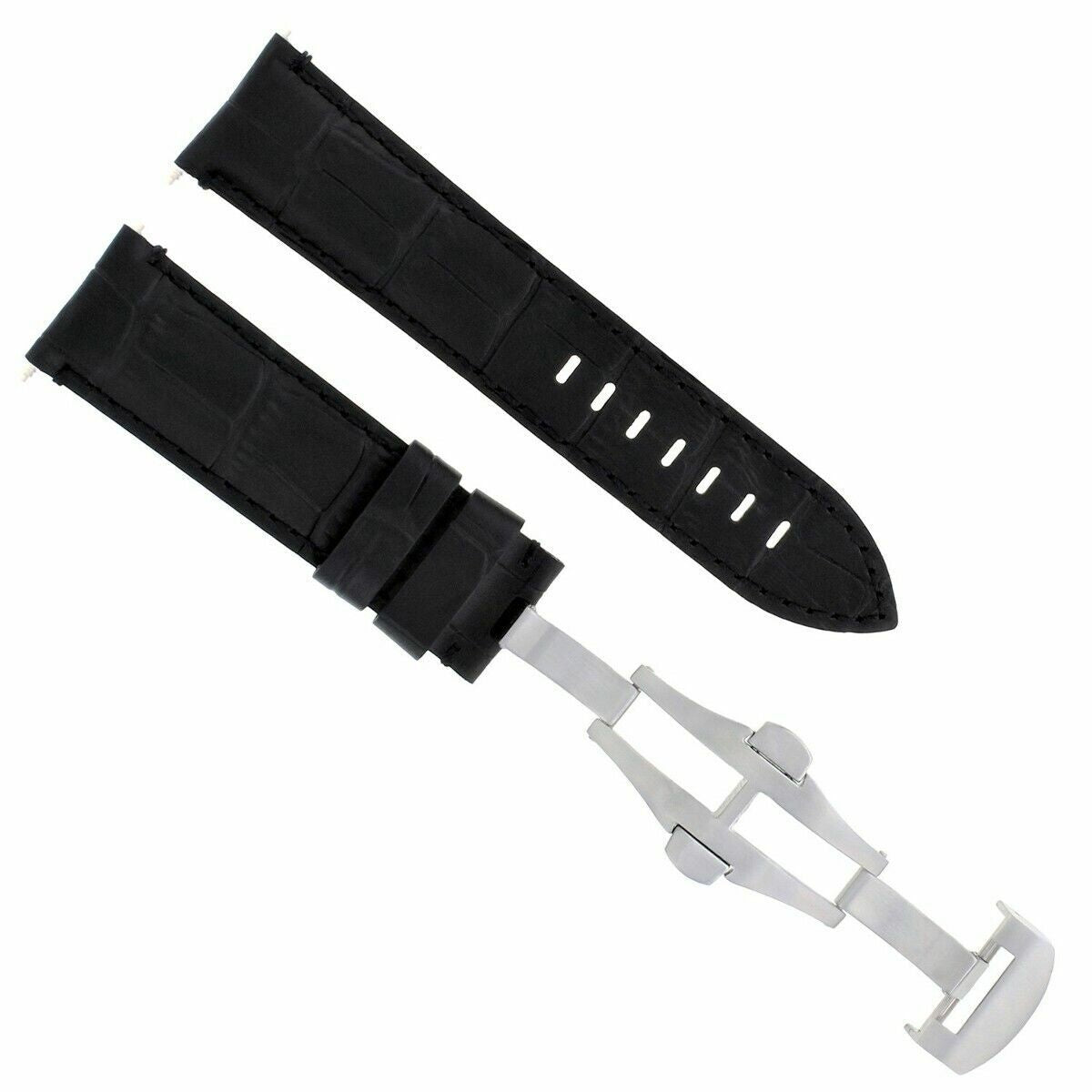 24MM LEATHER STRAP BAND FOR PAM 44MM PANERAI 88 562 441  DEPLOYMENT CLASP BLACK