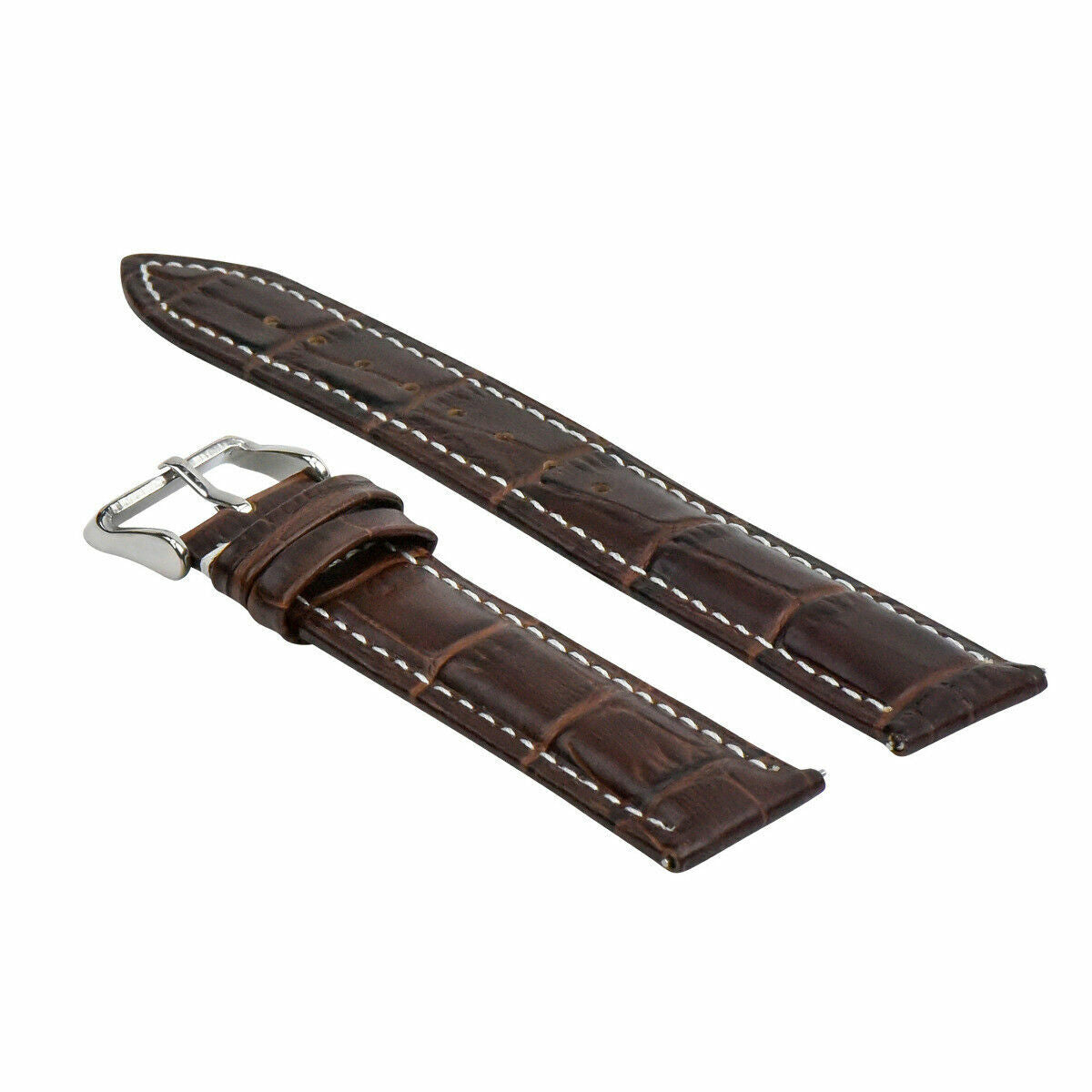 16-18-19-20-22-24mm Leather Watch Band Strap Quick Release Spring Bar, Brown with White Stitching, view 3