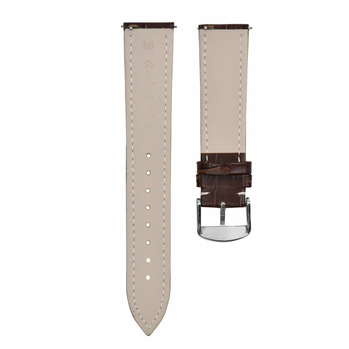 16-18-19-20-22-24mm Leather Watch Band Strap Quick Release Spring Bar, Brown with White Stitching, front view