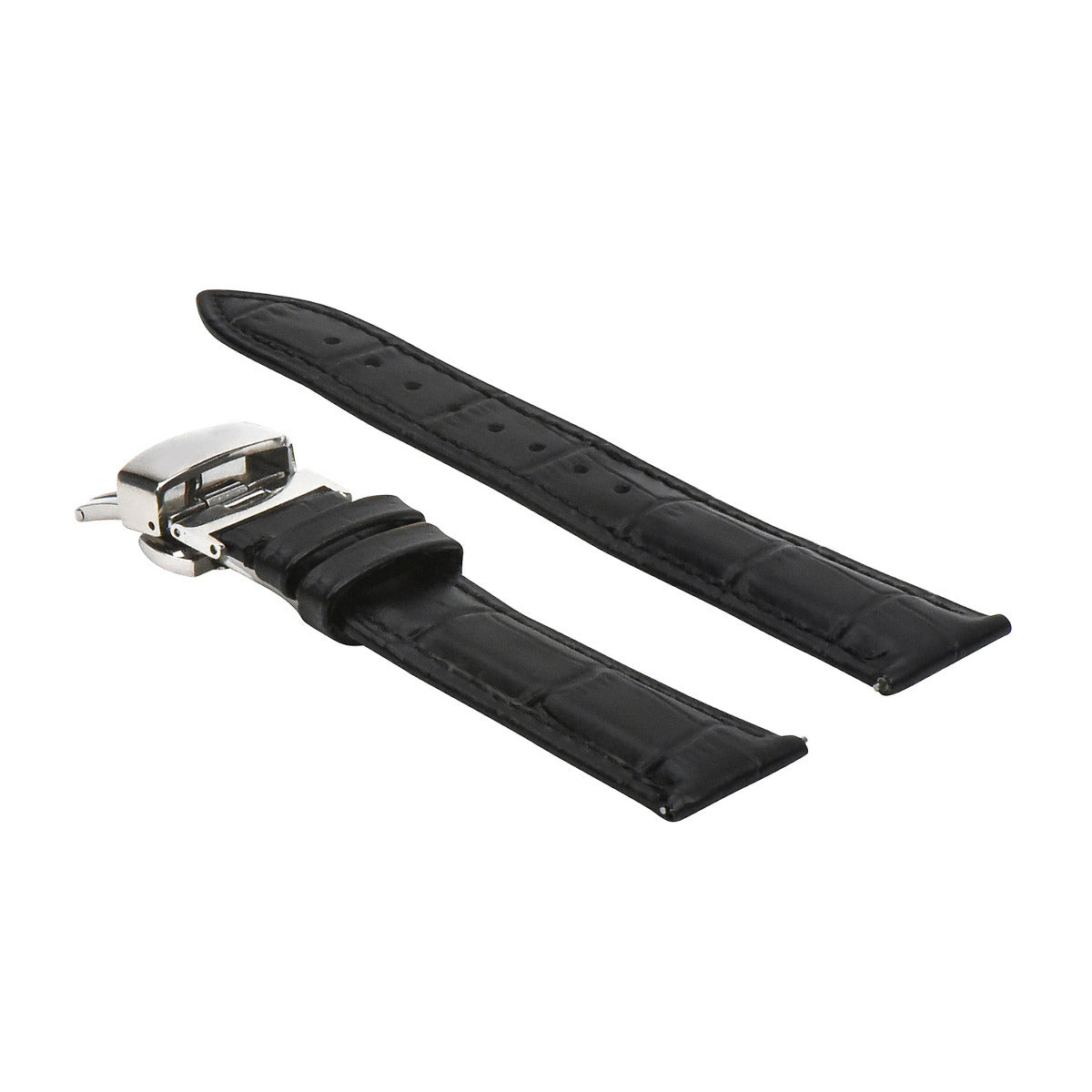 16-18-19-20-22-24MM LEATHER WATCH BAND WITH DEPLOYMENT CLASP EZ RELEASE LONG, Black, view 3