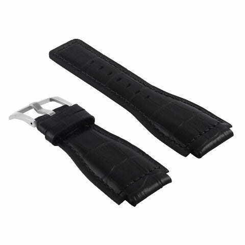 24MM LEATHER WATCH BAND STRAP WITH SILVER BUCKLE FOR BELL & ROSS BR-01 BR-03