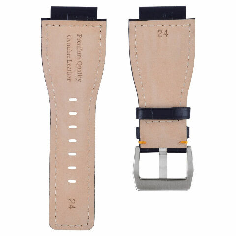 24MM LEATHER WATCH BAND STRAP WITH SILVER BUCKLE FOR BELL & ROSS BR-01 BR-03