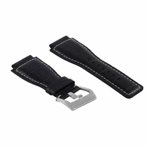 24MM LEATHER WATCH BAND STRAP WITH SILVER BUCKLE FOR BELL & ROSS BR-01 BR-03