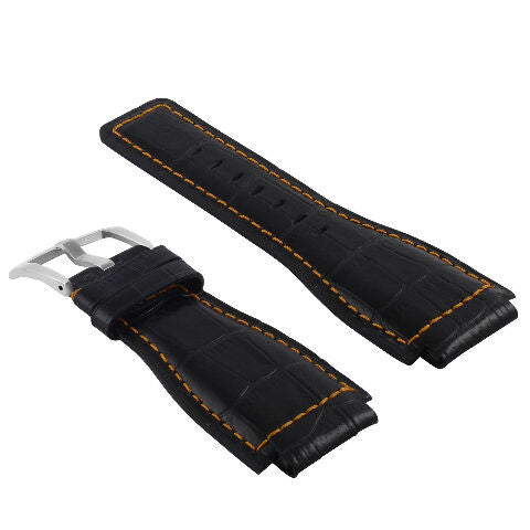 24MM LEATHER WATCH BAND STRAP WITH SILVER BUCKLE FOR BELL & ROSS BR-01 BR-03