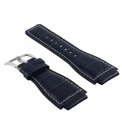 24MM LEATHER WATCH BAND STRAP WITH SILVER BUCKLE FOR BELL & ROSS BR-01 BR-03