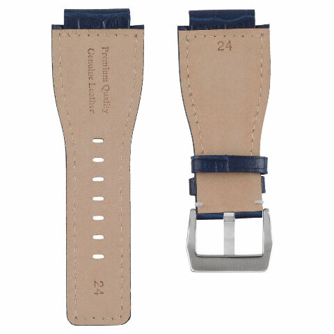 24MM LEATHER WATCH BAND STRAP WITH SILVER BUCKLE FOR BELL & ROSS BR-01 BR-03