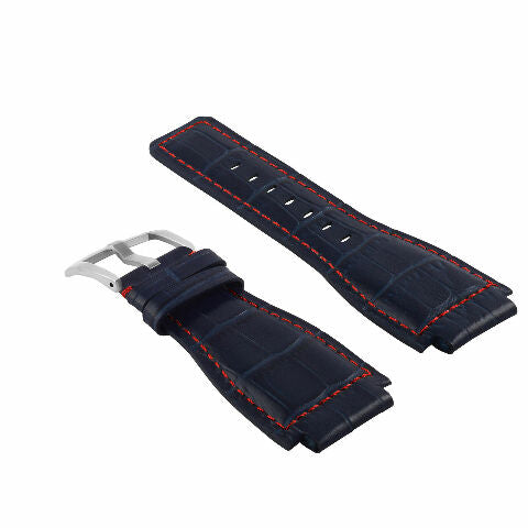 24MM LEATHER WATCH BAND STRAP WITH SILVER BUCKLE FOR BELL & ROSS BR-01 BR-03