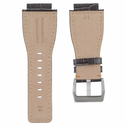 24MM LEATHER WATCH BAND STRAP WITH SILVER BUCKLE FOR BELL & ROSS BR-01 BR-03