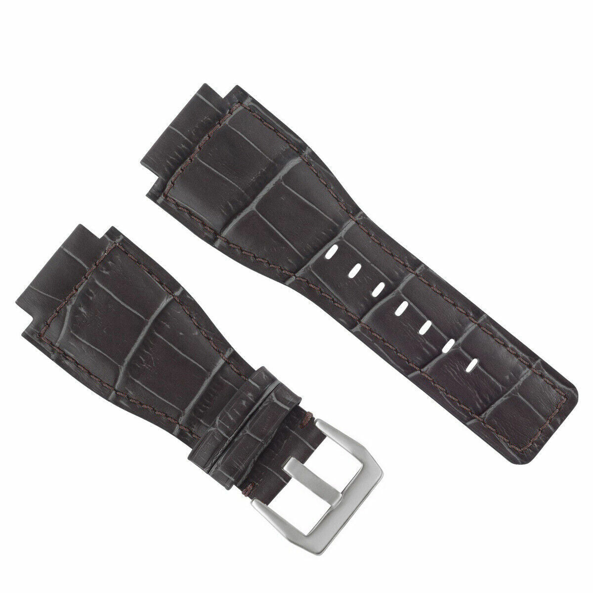 24MM LEATHER WATCH BAND STRAP WITH SILVER BUCKLE FOR BELL & ROSS BR-01 BR-03, Gray