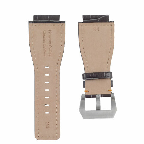 24MM LEATHER WATCH BAND STRAP WITH SILVER BUCKLE FOR BELL & ROSS BR-01 BR-03