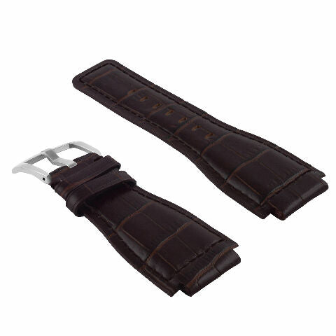 24MM LEATHER WATCH BAND STRAP WITH SILVER BUCKLE FOR BELL & ROSS BR-01 BR-03