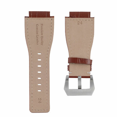 24MM LEATHER WATCH BAND STRAP WITH SILVER BUCKLE FOR BELL & ROSS BR-01 BR-03