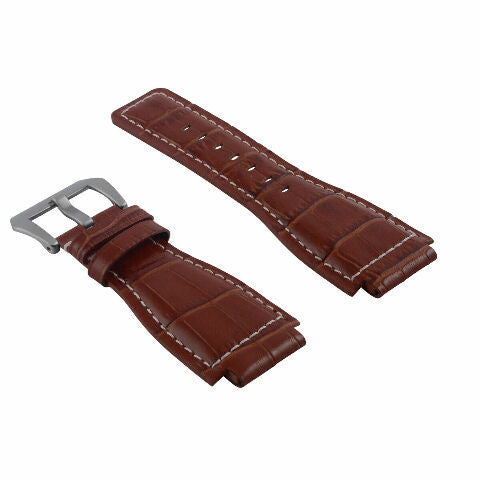 24MM LEATHER WATCH BAND STRAP WITH SILVER BUCKLE FOR BELL & ROSS BR-01 BR-03