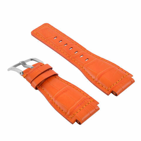 24MM LEATHER WATCH BAND STRAP WITH SILVER BUCKLE FOR BELL & ROSS BR-01 BR-03