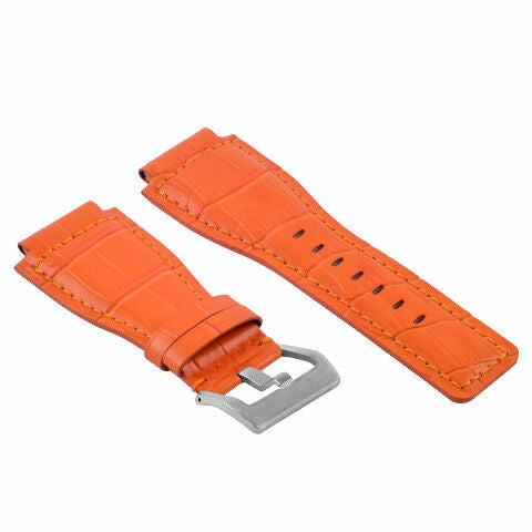 24MM LEATHER WATCH BAND STRAP WITH SILVER BUCKLE FOR BELL & ROSS BR-01 BR-03