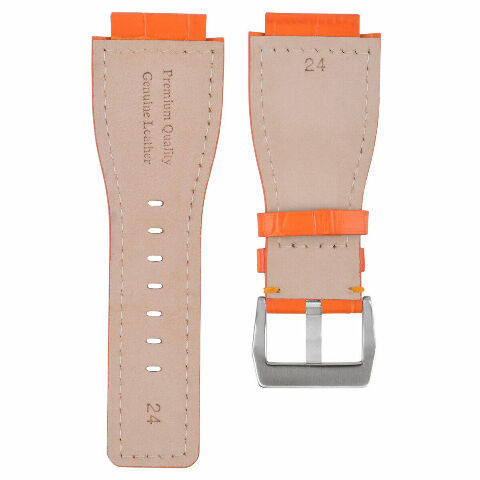 24MM LEATHER WATCH BAND STRAP WITH SILVER BUCKLE FOR BELL & ROSS BR-01 BR-03