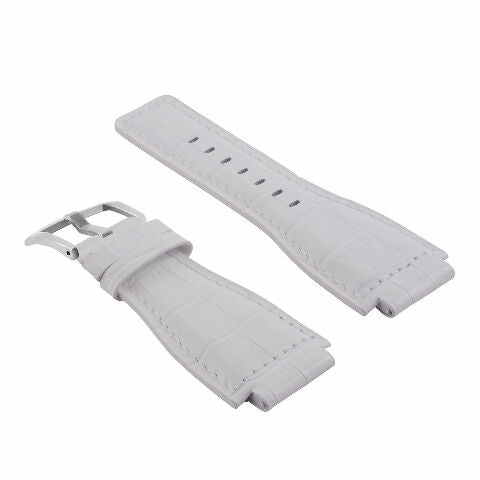24MM LEATHER WATCH BAND STRAP WITH SILVER BUCKLE FOR BELL & ROSS BR-01 BR-03