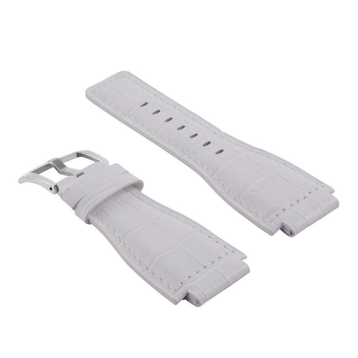 24MM LEATHER WATCH BAND STRAP WITH SILVER BUCKLE FOR BELL & ROSS BR-01 BR-03, White, view 2