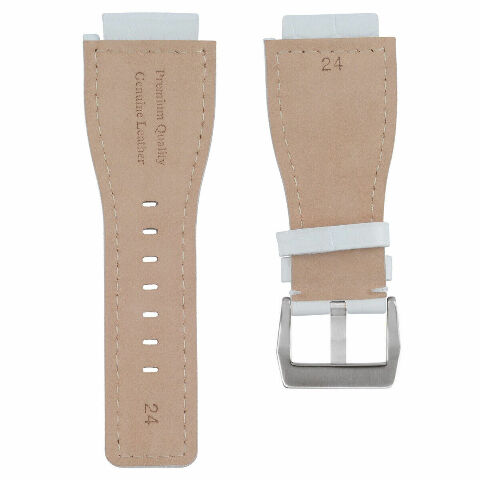 24MM LEATHER WATCH BAND STRAP WITH SILVER BUCKLE FOR BELL & ROSS BR-01 BR-03