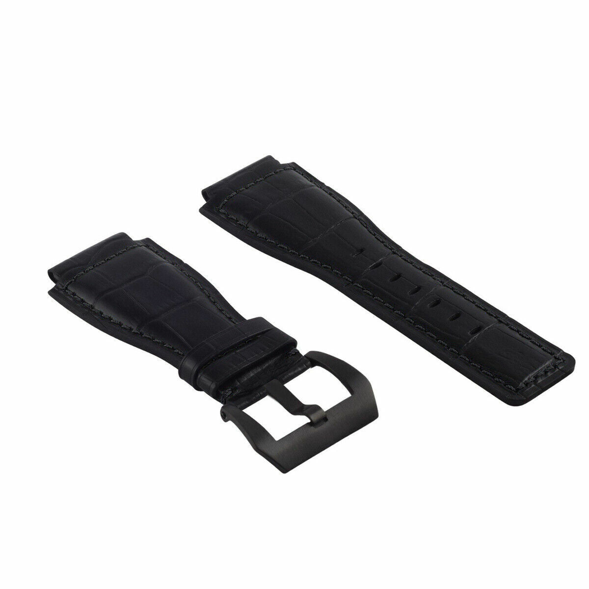 24MM LEATHER WATCH BAND STRAP FOR BELL & ROSS BR-01-BR-03 BLACK BUCKLE TOP QLTY