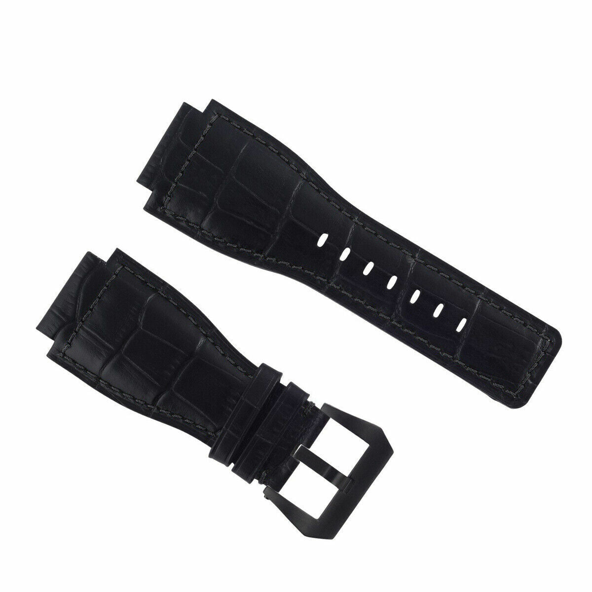 24MM LEATHER WATCH BAND STRAP FOR BELL & ROSS BR-01-BR-03 BLACK BUCKLE TOP QLTY