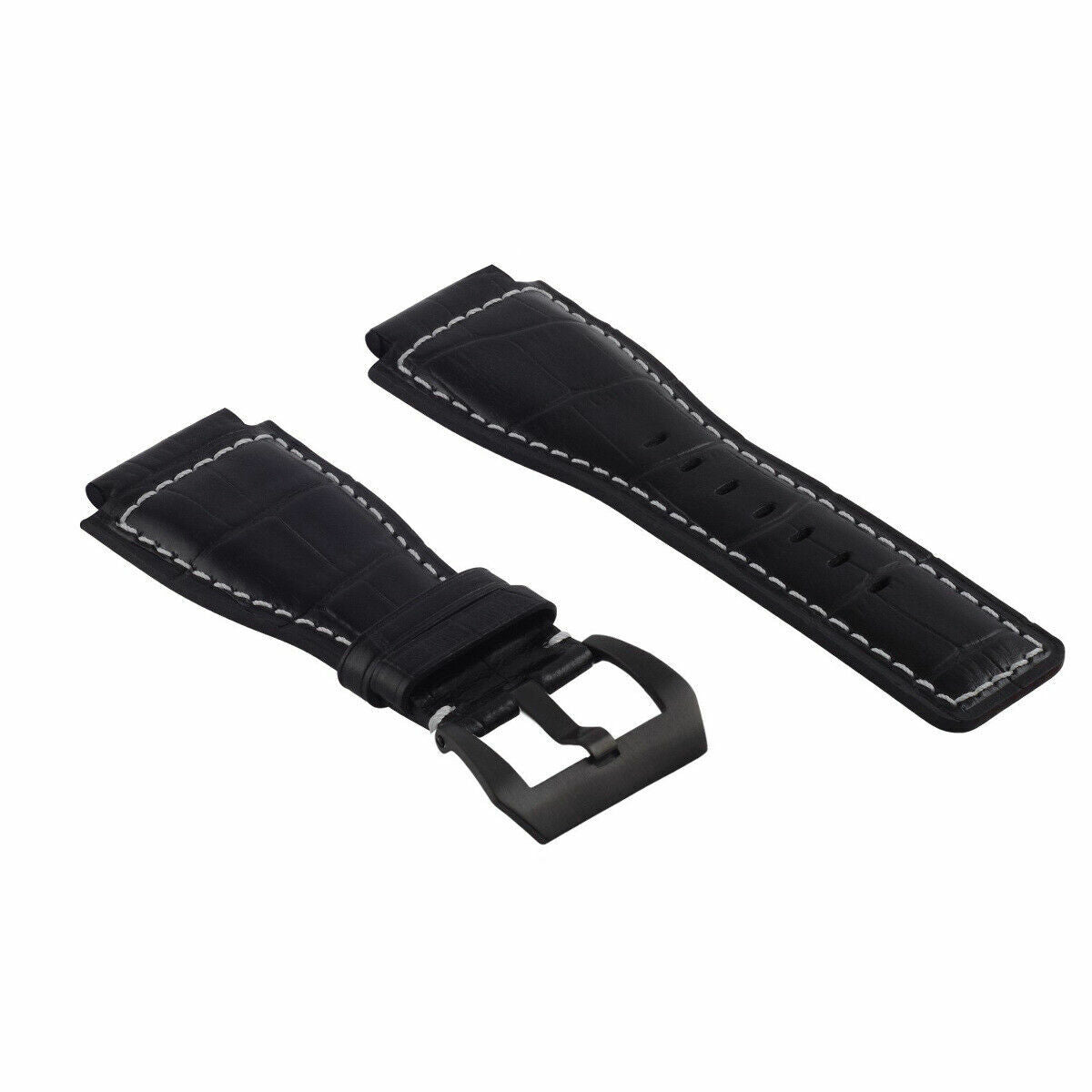 24MM LEATHER WATCH BAND STRAP FOR BELL & ROSS BR-01-BR-03 BLACK BUCKLE TOP QLTY