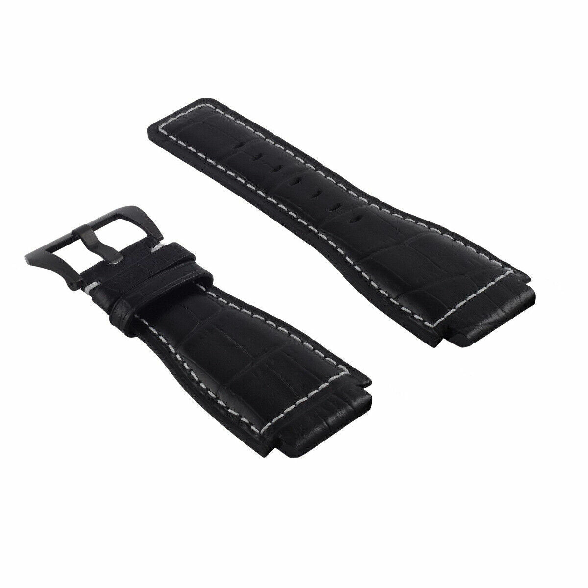 24MM LEATHER WATCH BAND STRAP FOR BELL & ROSS BR-01-BR-03 BLACK BUCKLE TOP QLTY