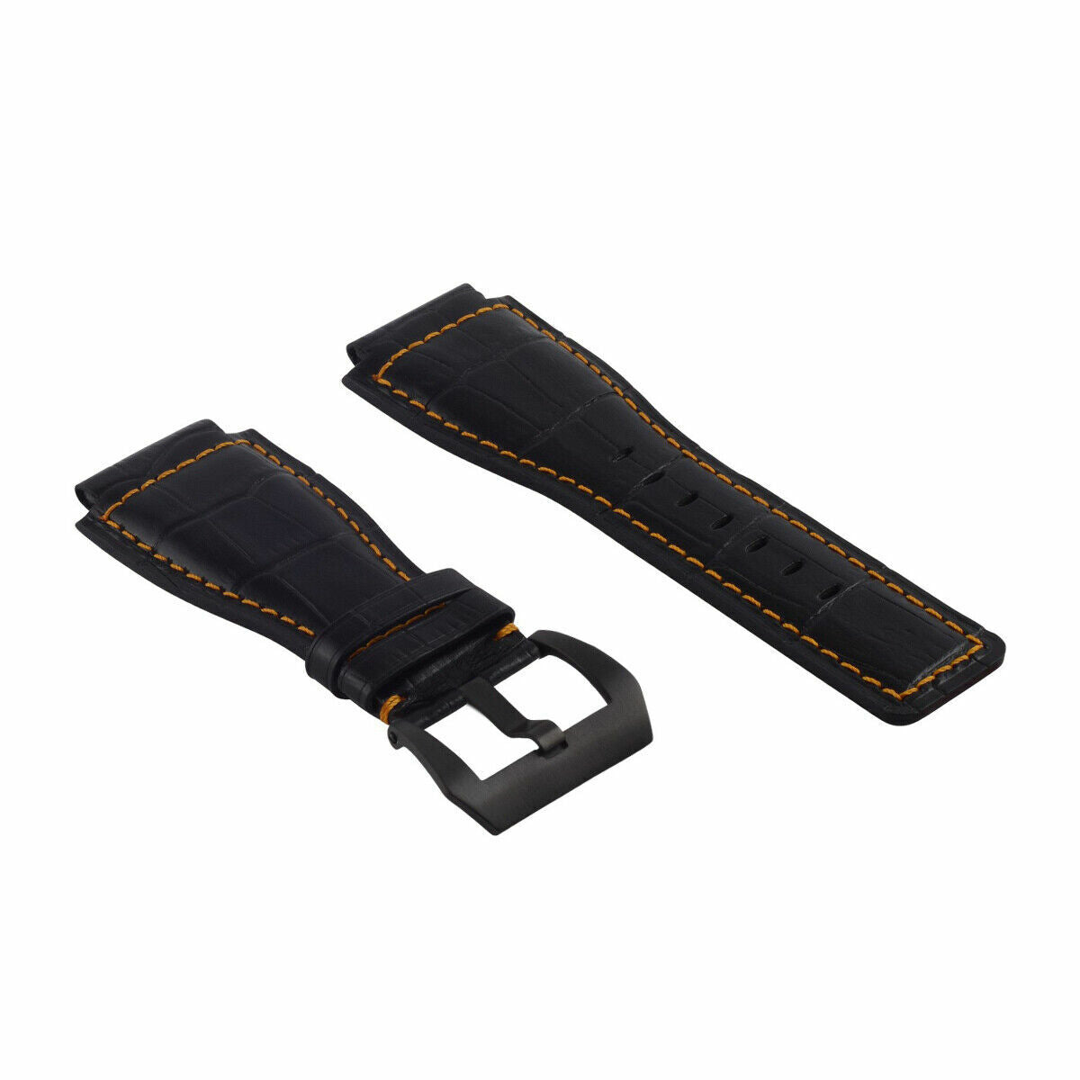 24MM LEATHER WATCH BAND STRAP FOR BELL & ROSS BR-01-BR-03 BLACK BUCKLE TOP QLTY