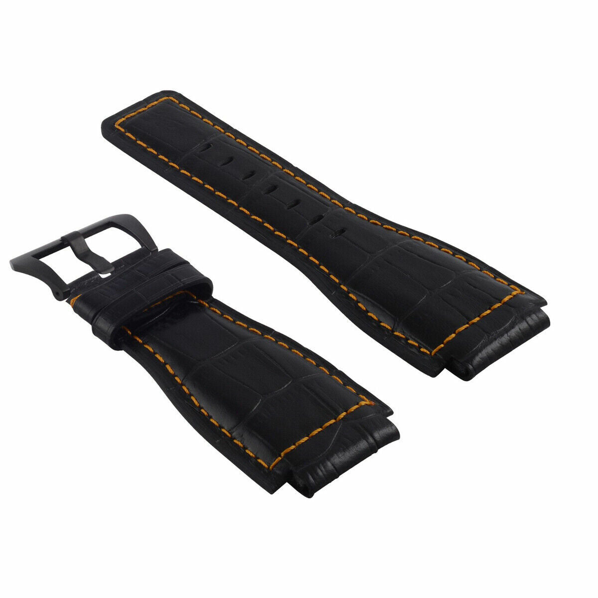 24MM LEATHER WATCH BAND STRAP FOR BELL & ROSS BR-01-BR-03 BLACK BUCKLE TOP QLTY