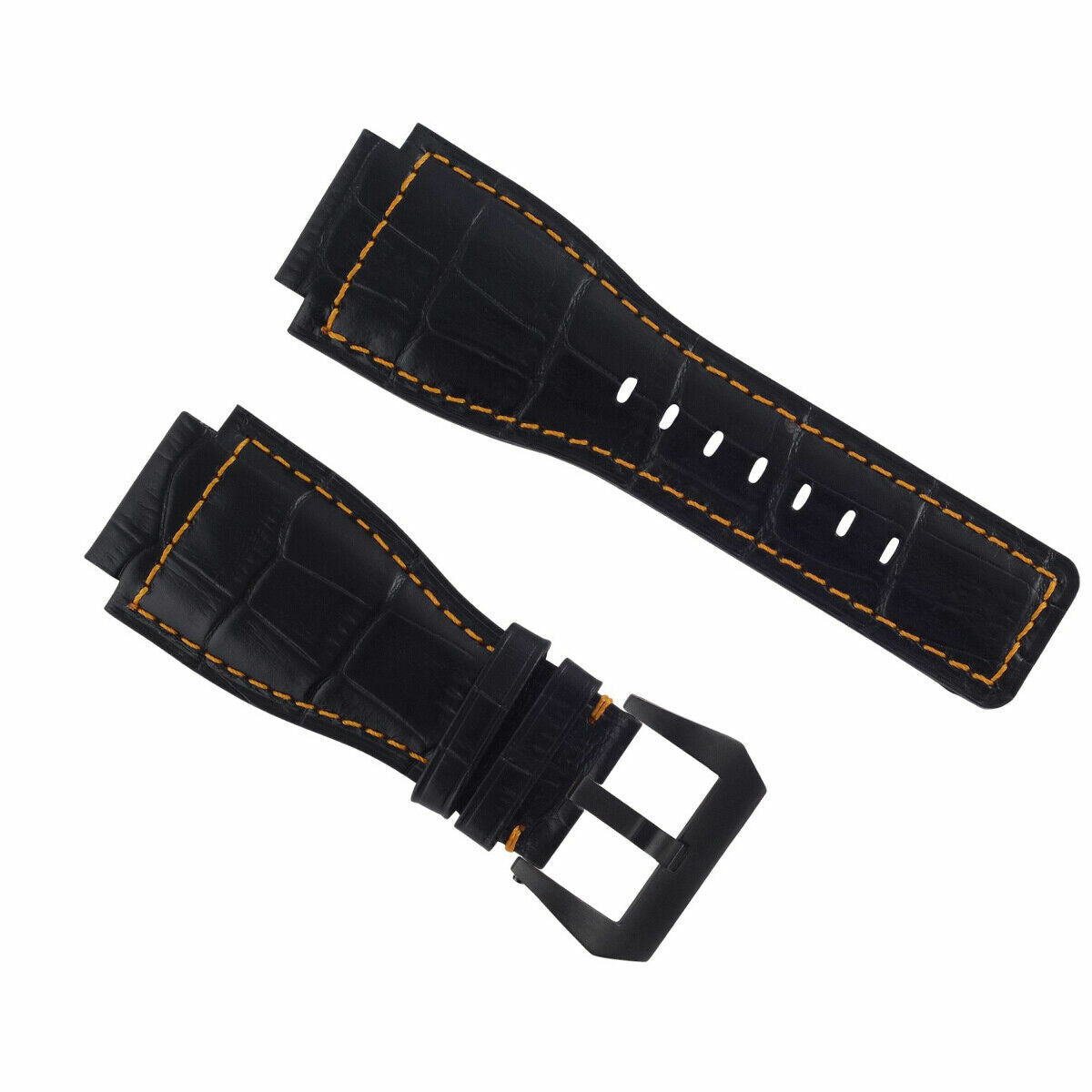 24MM LEATHER WATCH BAND STRAP FOR BELL & ROSS BR-01-BR-03 BLACK BUCKLE TOP QLTY