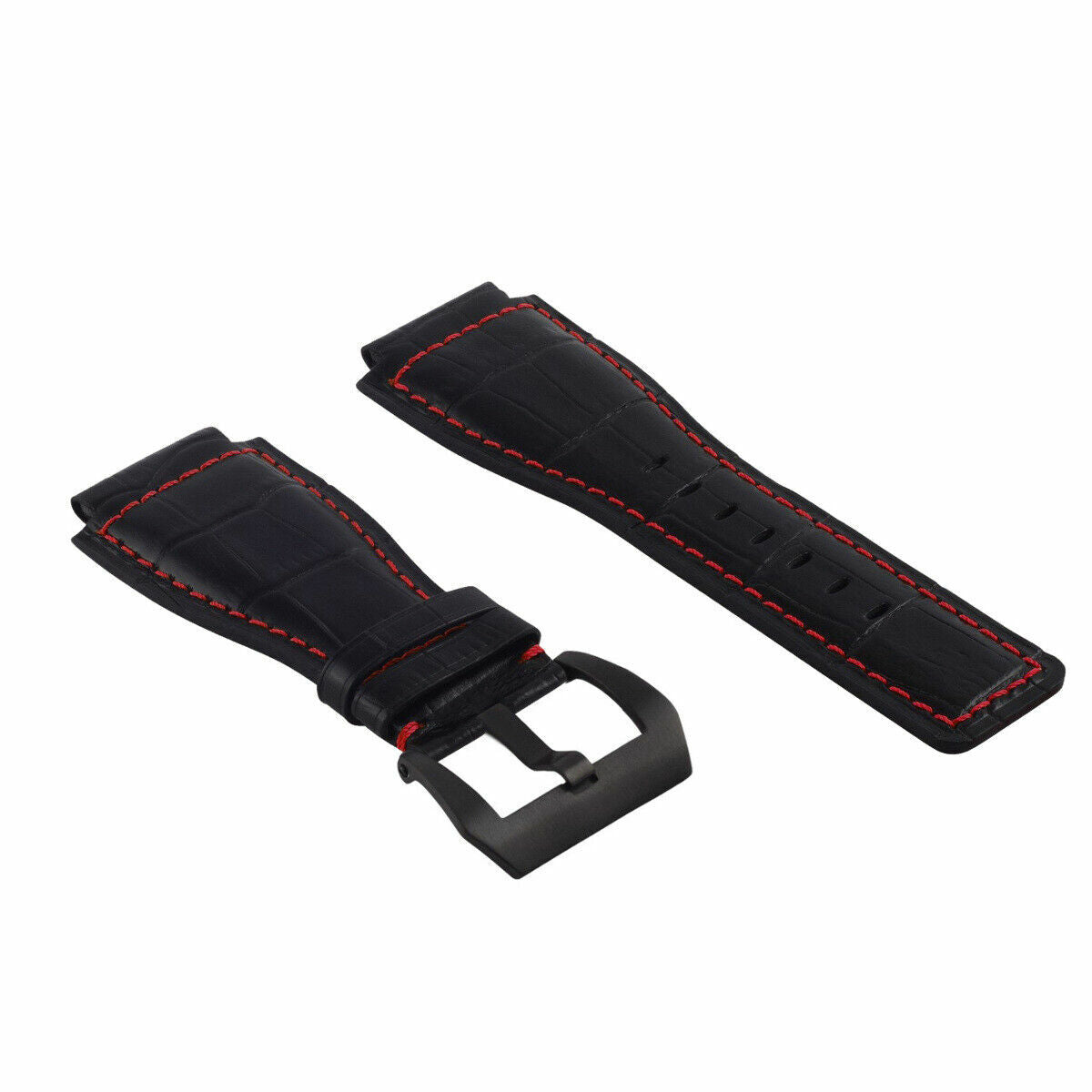 24MM LEATHER WATCH BAND STRAP FOR BELL & ROSS BR-01-BR-03 BLACK BUCKLE TOP QLTY