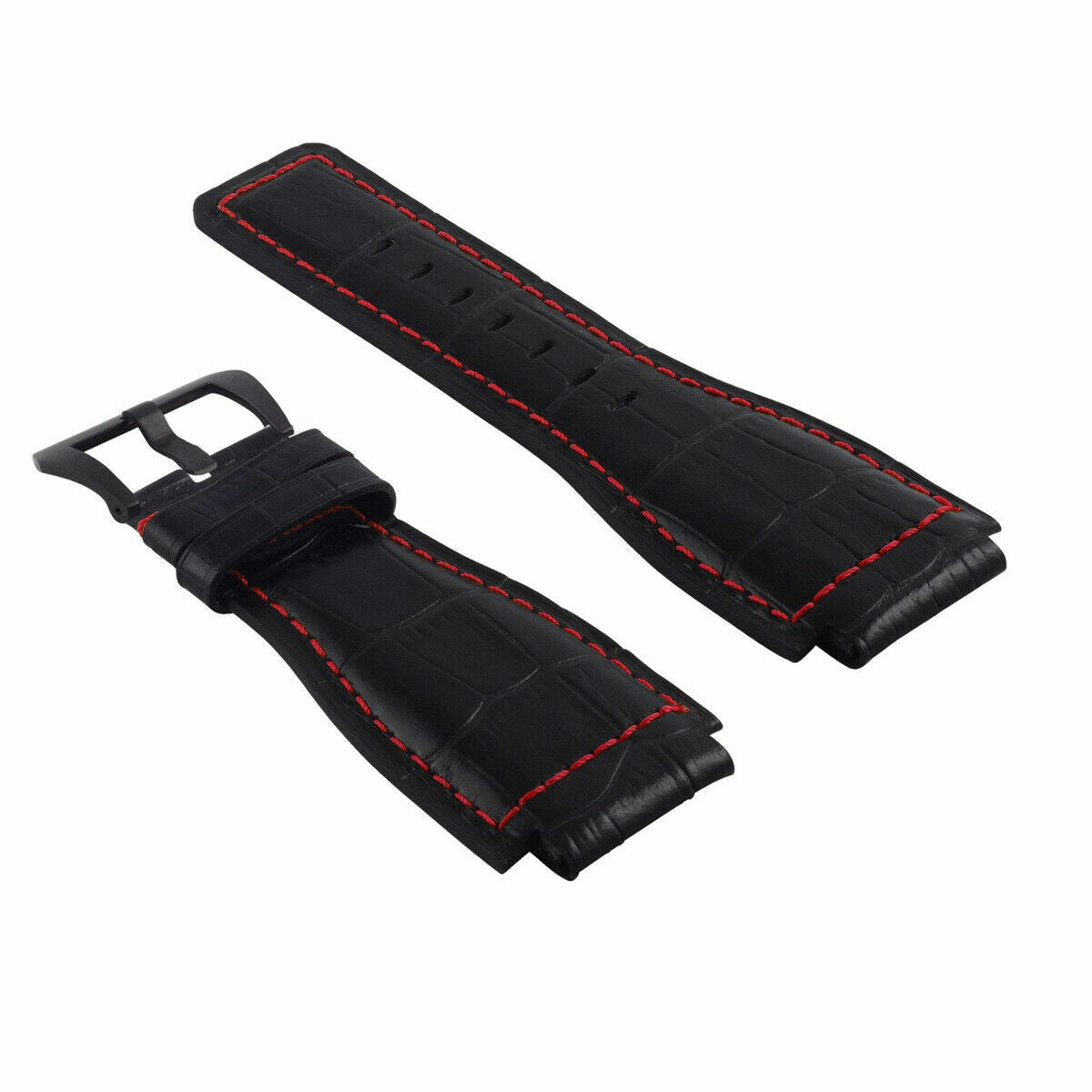 24MM LEATHER WATCH BAND STRAP FOR BELL & ROSS BR-01-BR-03 BLACK BUCKLE TOP QLTY