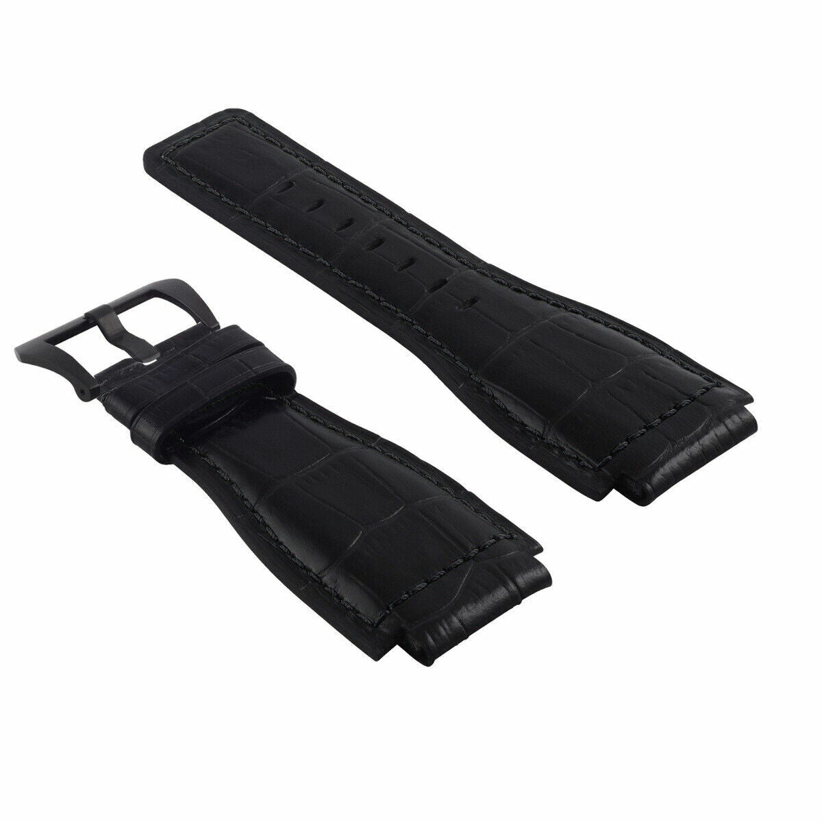 24MM LEATHER WATCH BAND STRAP FOR BELL & ROSS BR-01-BR-03 BLACK BUCKLE TOP QLTY
