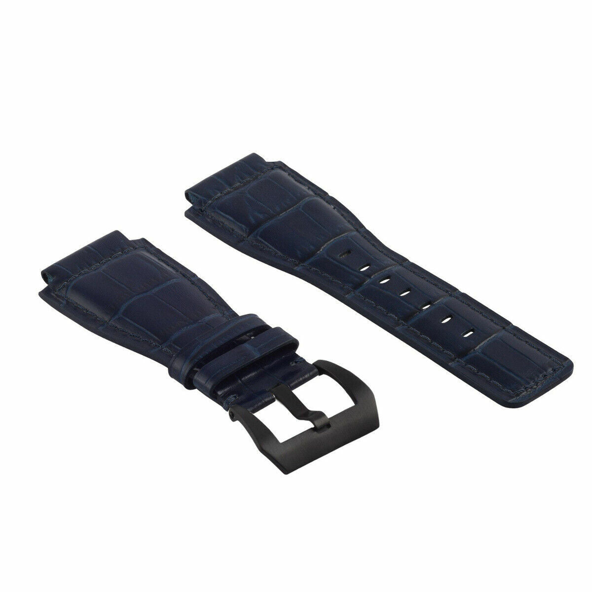 24MM LEATHER WATCH BAND STRAP FOR BELL & ROSS BR-01-BR-03 BLACK BUCKLE TOP QLTY