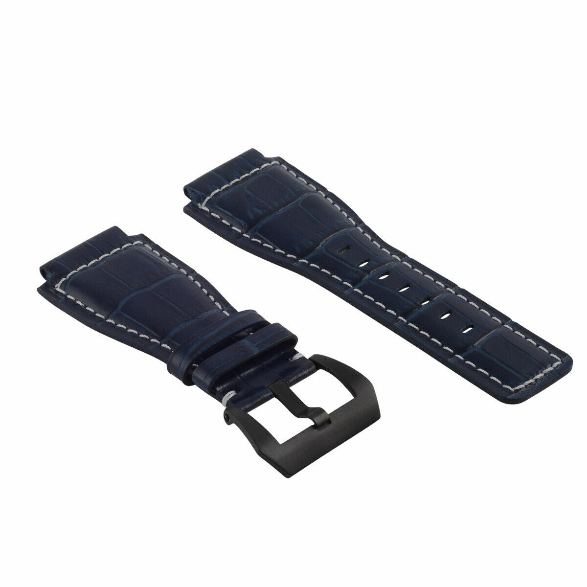 24MM LEATHER WATCH BAND STRAP FOR BELL & ROSS BR-01-BR-03 BLACK BUCKLE TOP QLTY
