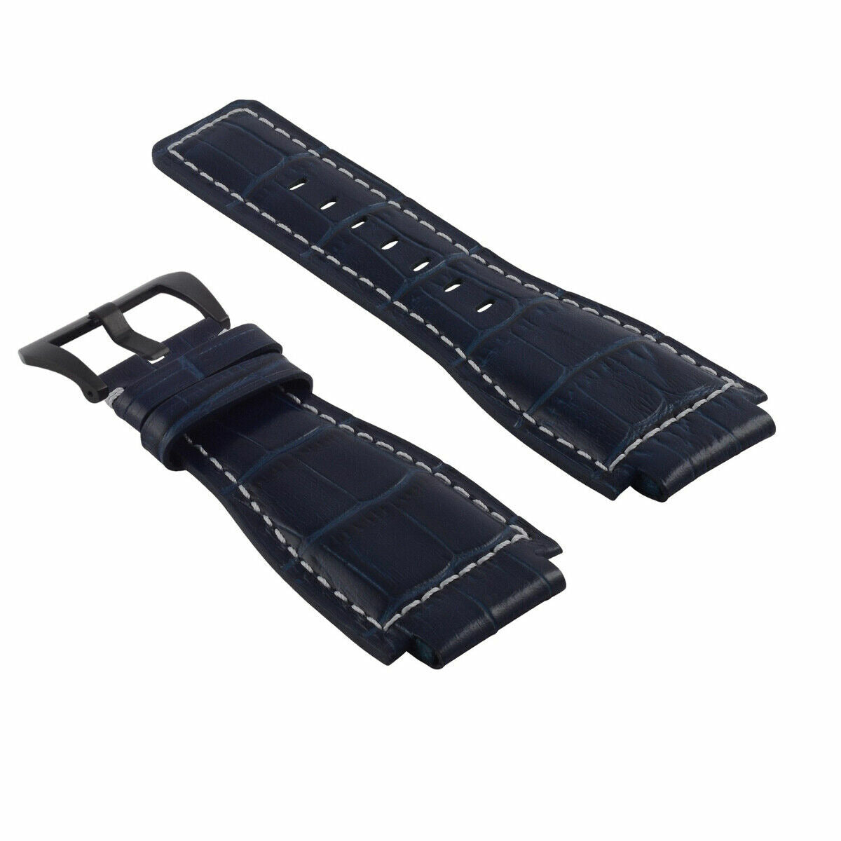 24MM LEATHER WATCH BAND STRAP FOR BELL & ROSS BR-01-BR-03 BLACK BUCKLE TOP QLTY