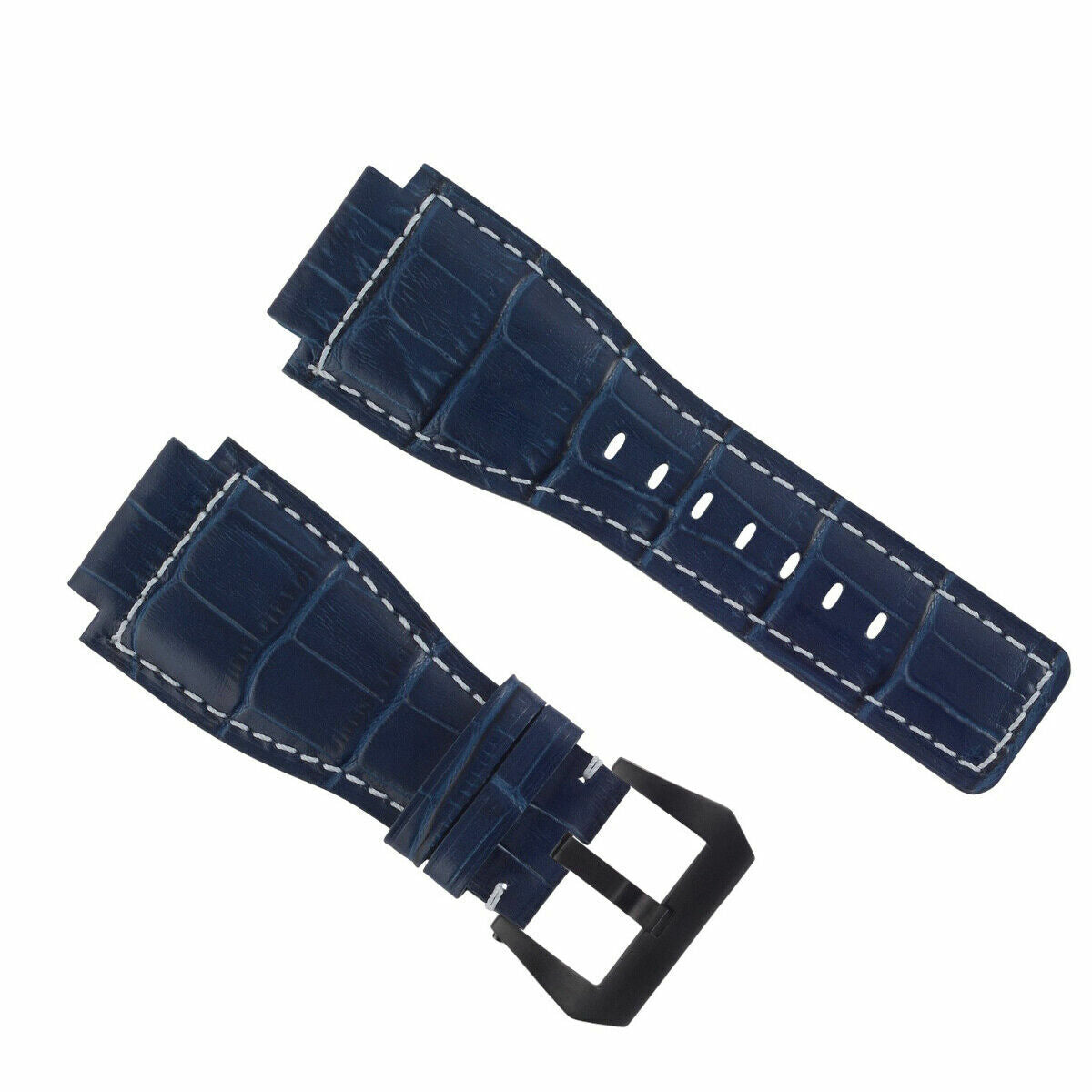 24MM LEATHER WATCH BAND STRAP FOR BELL & ROSS BR-01-BR-03 BLACK BUCKLE TOP QLTY