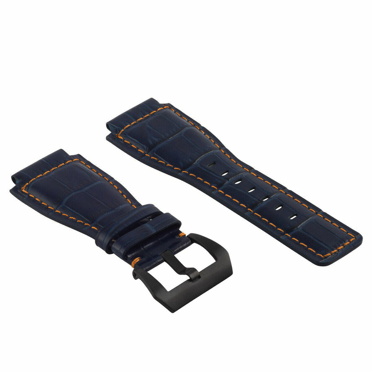 24MM LEATHER WATCH BAND STRAP FOR BELL & ROSS BR-01-BR-03 BLACK BUCKLE TOP QLTY