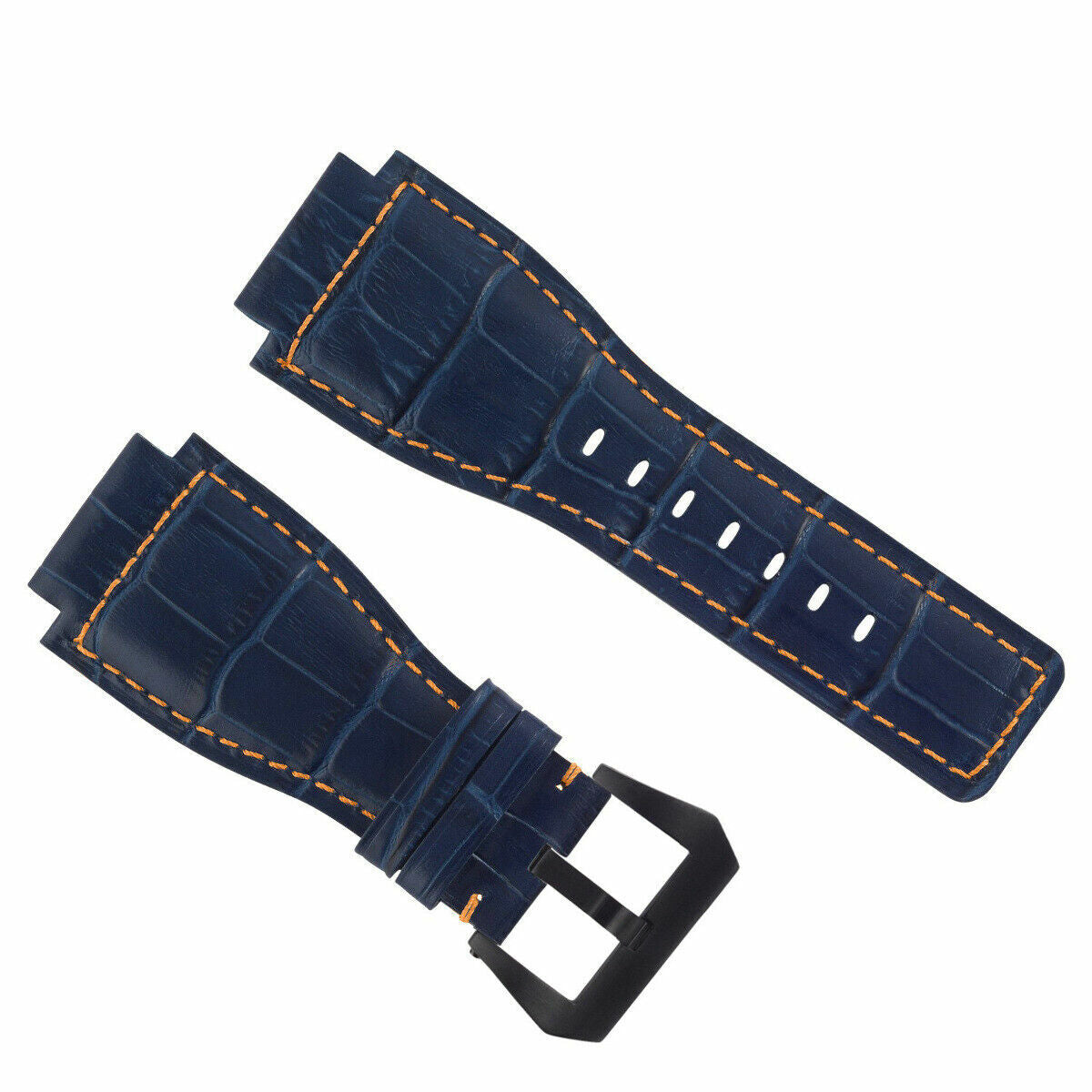 24MM LEATHER WATCH BAND STRAP FOR BELL & ROSS BR-01-BR-03 BLACK BUCKLE TOP QLTY