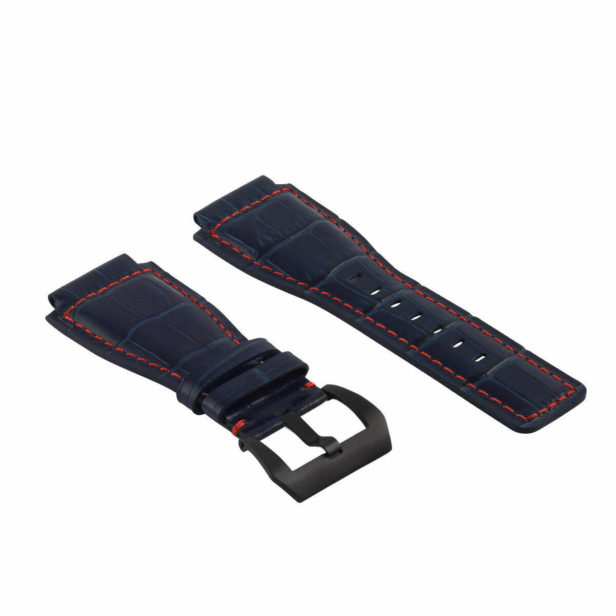 24MM LEATHER WATCH BAND STRAP FOR BELL & ROSS BR-01-BR-03 BLACK BUCKLE TOP QLTY