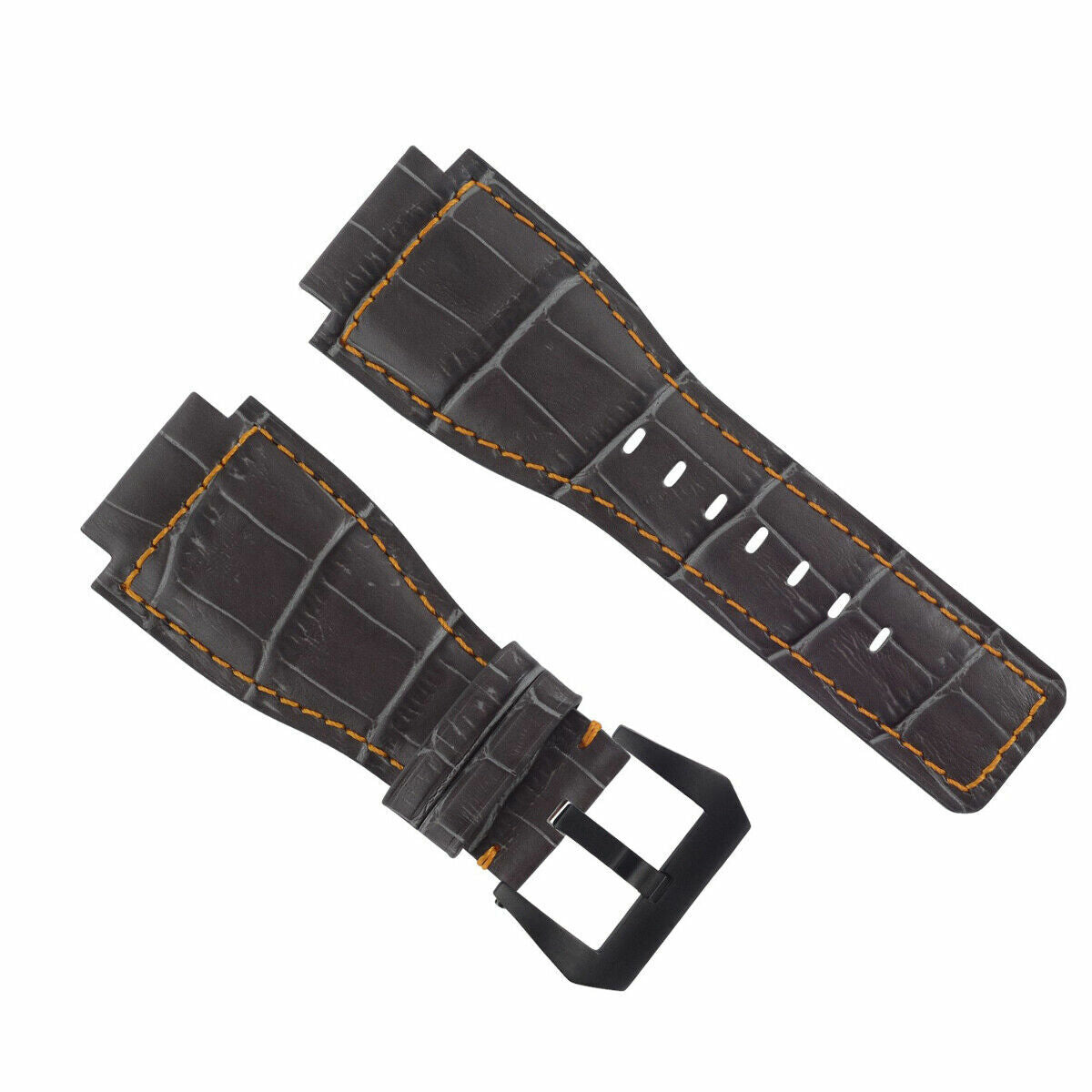 24MM LEATHER WATCH BAND STRAP FOR BELL & ROSS BR-01-BR-03 BLACK BUCKLE TOP QLTY